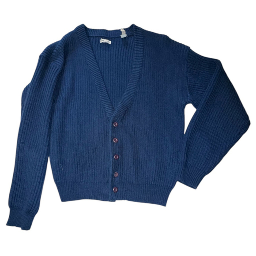 Vintage Saturdays Hong Kong Cardigan Sweater Grandpa Cobalt Blue L